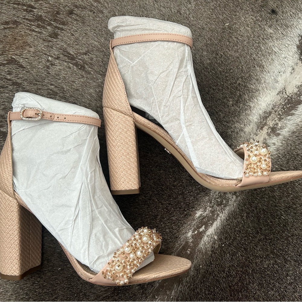 Sam Edelman Block Heel Sandals Yaro Perla Tan Weave size 9 NWT